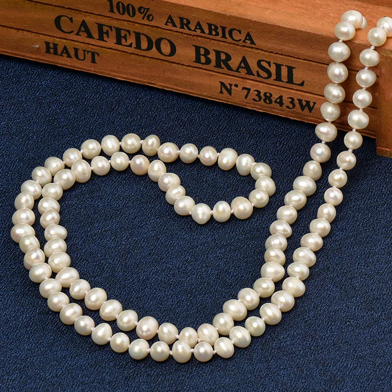 Chaînes Perles Naturelles Perles 7-8mm Taille Pour Bricolage Orange Charm Long Collier Bijoux 34 pouces Généreux Dames Femmes Cadeaux_voghion.com