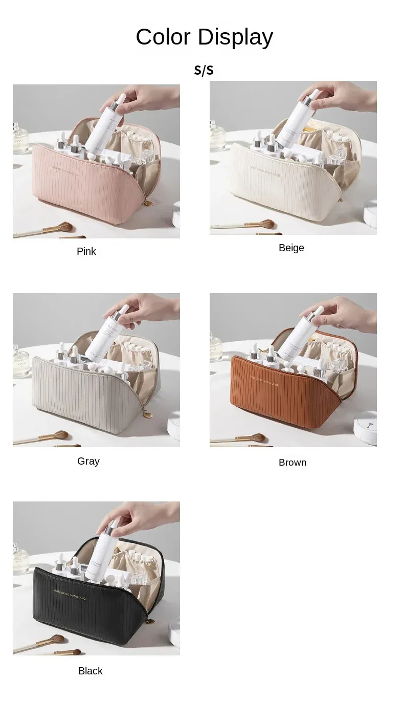 Nuovo arrivo, cuscino a righe verticali, da donna, grande capacità, portatile, organizer da viaggio per trucchi e articoli da toeletta._voghion.com