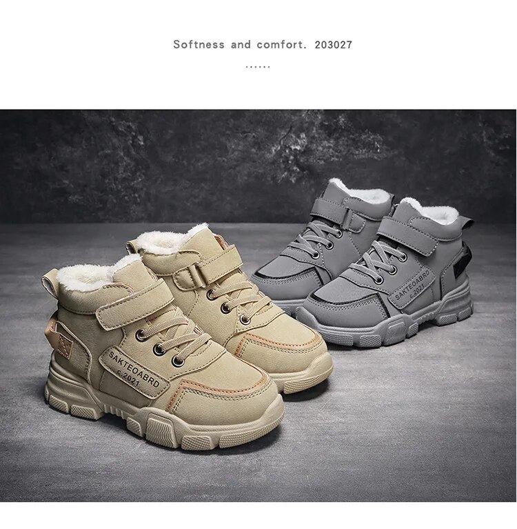 Winter Children's Boys Plus Cashmere Thicken Warm Snow Girls Non-slip Outdoor Martin Boots Student Shoes Hiking Shoe_voghion.com
