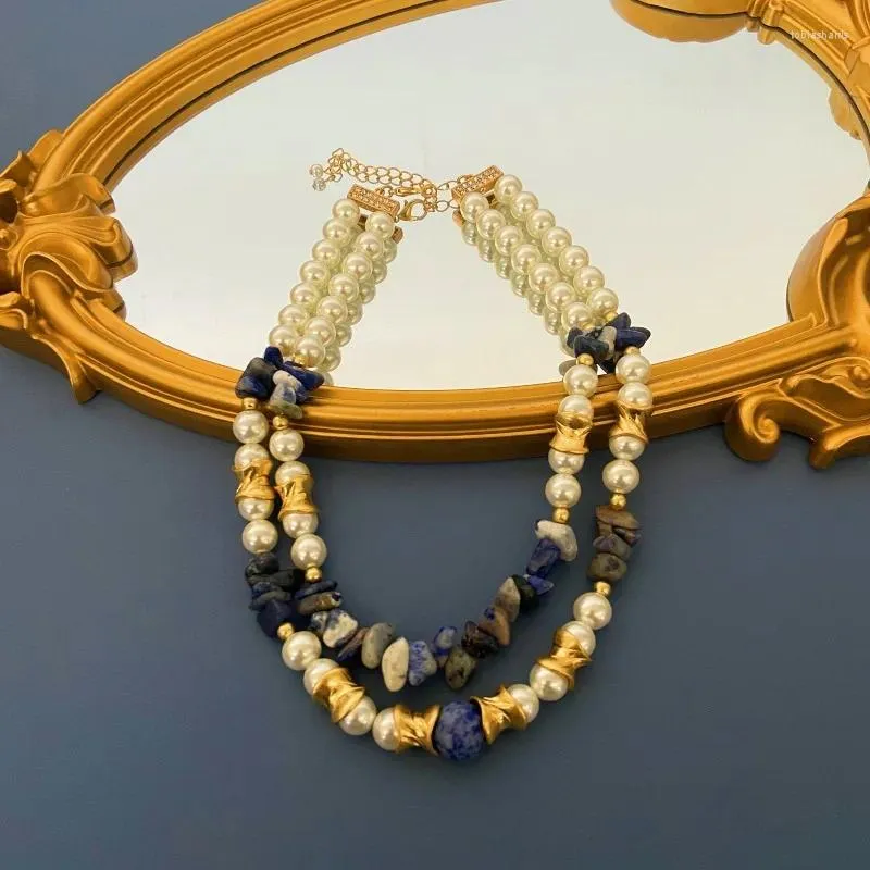 Kjeder Vintage Pearl Stone håndlaget beaded mote dobbeltlags kjede_voghion.com