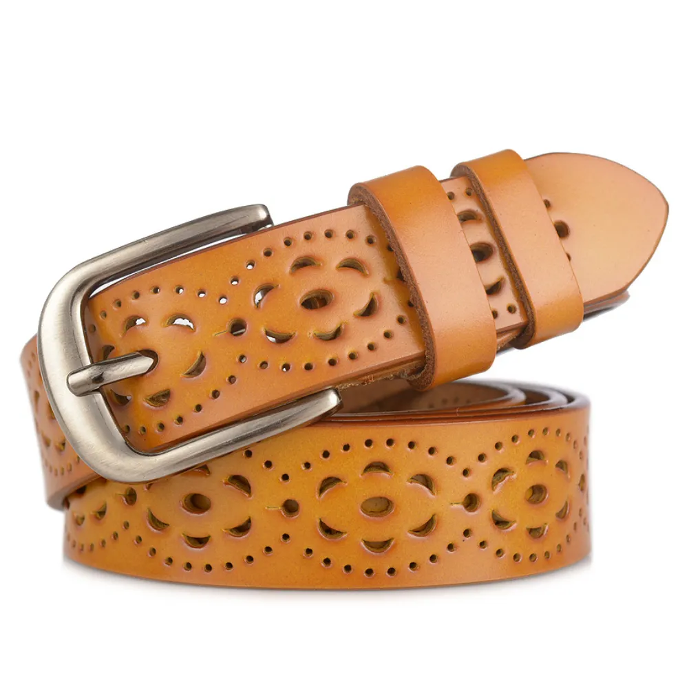 Cinture Donna Moda Larga Cintura Vera Pelle Floreale Intagliata Pelle di Mucca Per Jeans Alta Qualità Vintage Ceinture Femme Female_voghion.com