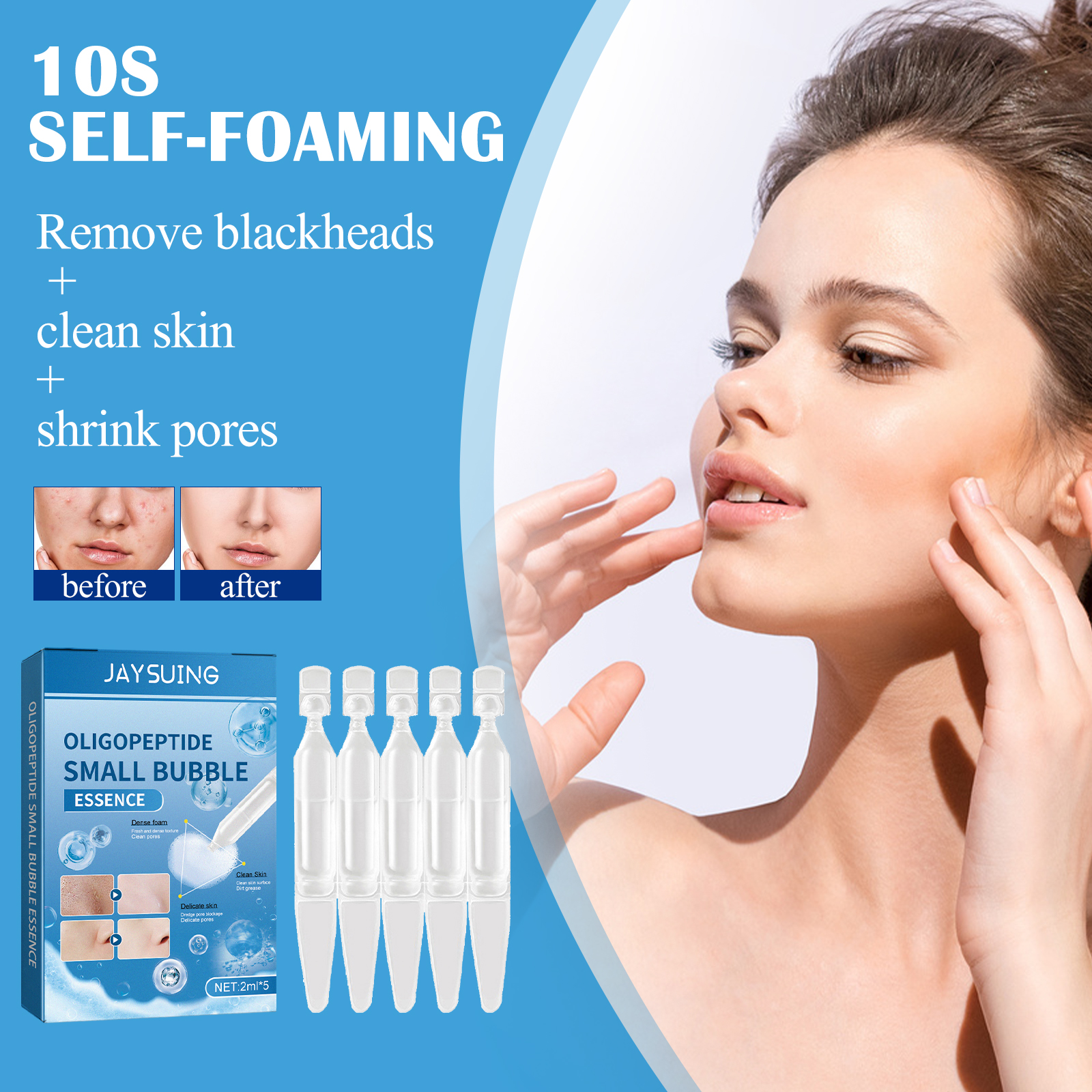 Jaysuing Oligopeptide Small Bubble Essence, Remove Blackheads And Pimples And Tighten Pores With Deep Cleansing Foam Cleanser_voghion.com