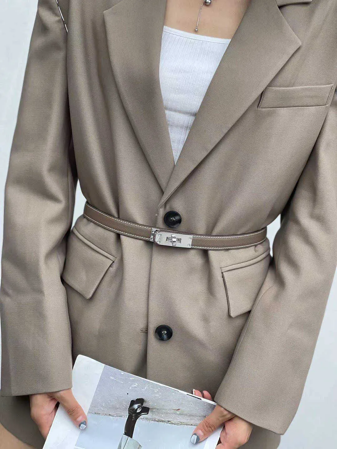Créateur de mode femmes Vintage tout-match Simple avec jupe robe costume décoratif pantalon rentré ceinture de haute qualité_voghion.com
