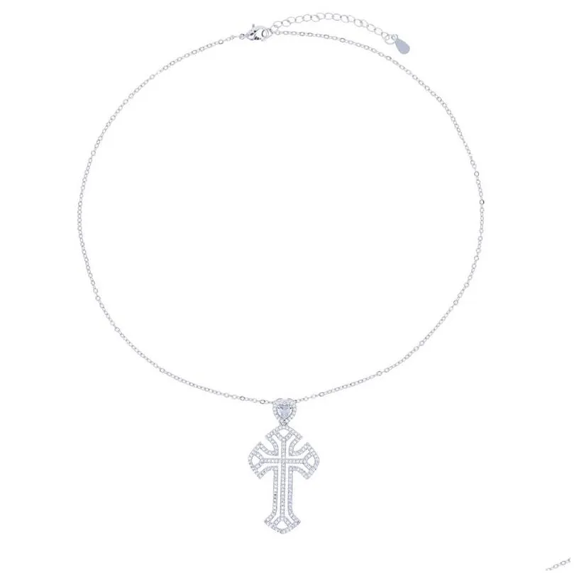 Pendant Necklaces 2024 New Styles Fashion Cross Necklace Paved Heart Cz Love For Women Mom Ice Out Jewelry Drop Delivery_voghion.com
