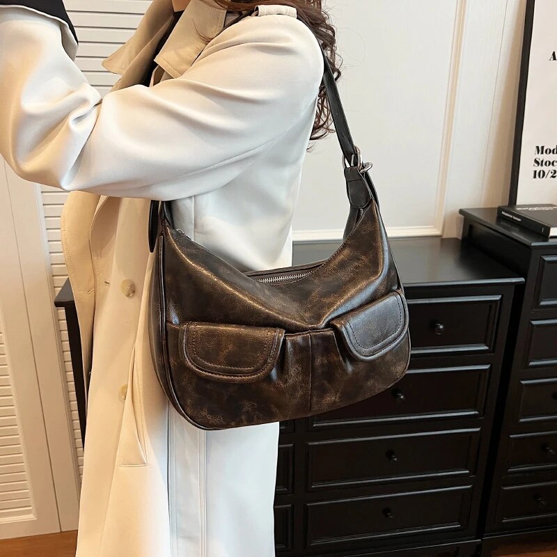 Ladies Solid Color Shoulder All-match Simple Multifunction Handbags Large Capacity Underarm Bags for Women Hobo Purse_voghion.com