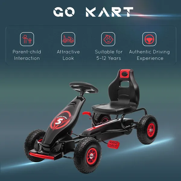 Aosom Kids Pedal Go Kart Ride-on Toy With Ergonomic Comfort, Pedal Car With Tough, Wear-Resistant Tread, Go Cart Kids Car For Boys & Girls With_voghion.com