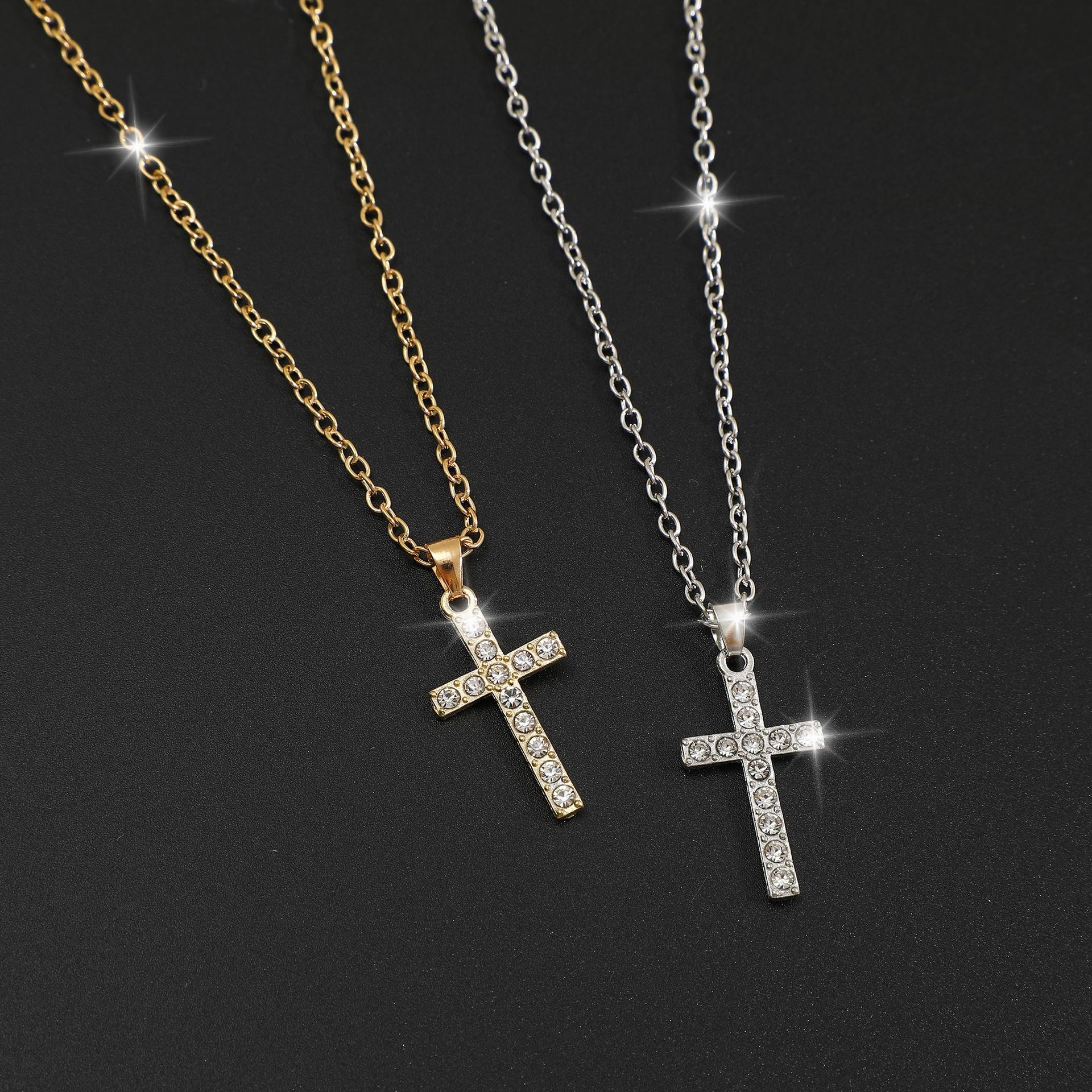 Collar con colgante de cruz de circonita cuadrada estilo hip hop para hombre y mujer, estilo punk, cadena para clavícula