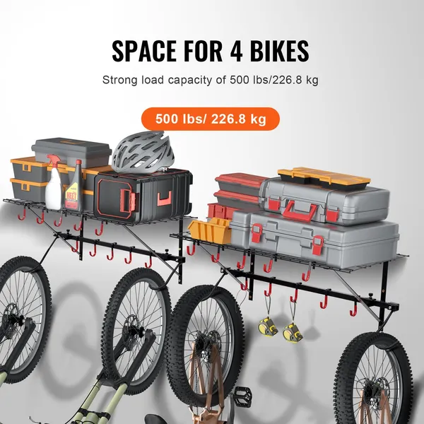 VEVOR Bike Storage Rack Wall Mount Garage Bike Holder &amp; 2 Shelves For 4 Bicycles_voghion.com