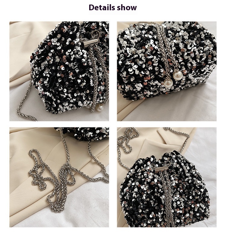 Fashionable and Personalized Sequin Bag for Women in 2024 New Korean Version Bucket Bag Stylish Shoulder Bag Trendy Crossbody Dinner Bag_voghion.com
