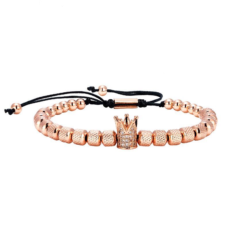 Bracelet tressé réglable pour homme, couronne en cuivre, style rétro européen et américain, en acier titane, avec ananas_voghion.com