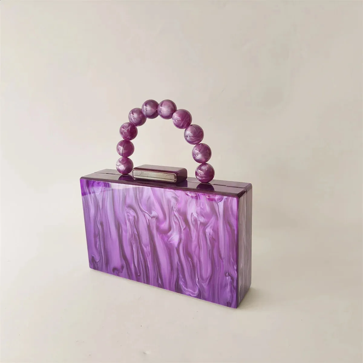 Lila Perlengriff an der Oberseite Acrylbox Clutches Umhängetasche Damen Damen Crossbody Telefon Abend Mini Party Taschen_voghion.com