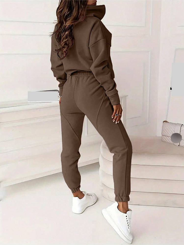 Damenbekleidung Mode Einfarbig Pendler Lässig Stehkragen Pullover Hose Set Zweiteiliges Set_voghion.com
