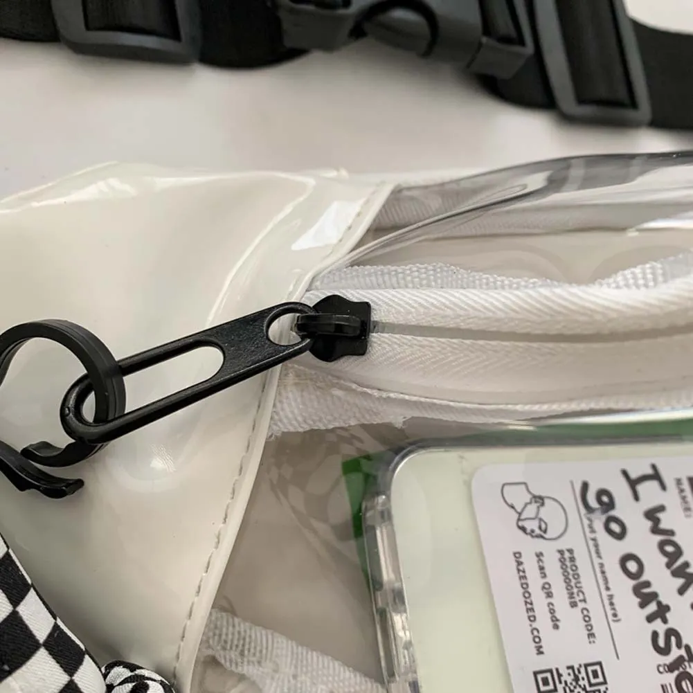 Fashion Fanny Packs Unisex Clear PVC Waist Pouch Multi-functional Letter Printed With Pendant Adjustable Buckle Strap_voghion.com