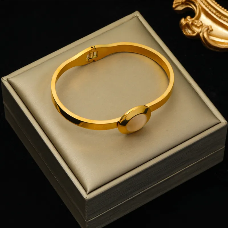 Stone Bangle Bracelet For Women Stainless Steel Waterproof Jewelry_voghion.com