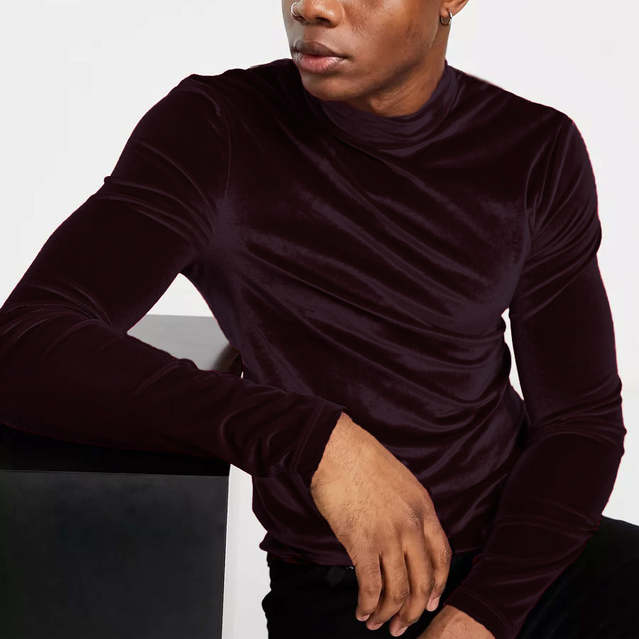 abbigliamento maschile t-shirt a maniche lunghe dolcevita in velluto dorato caldo e versatile top traspirante alla moda camicia da fondo_voghion.com