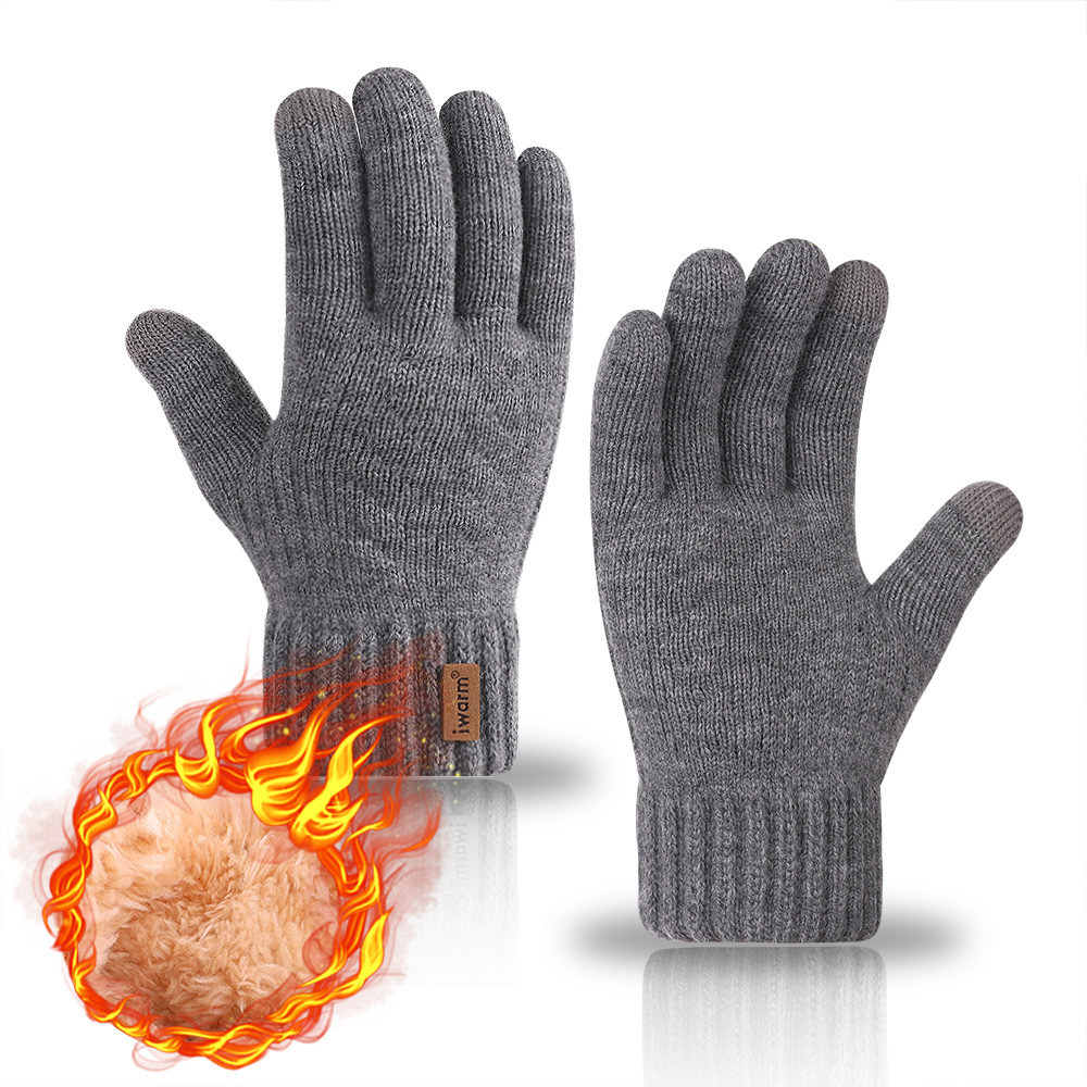 Gants chauds à double couche pour écran tactile avec polaire épaisse, gants tricotés pour l'extérieur, gants de sport, ski, cyclisme, moto, randonnée