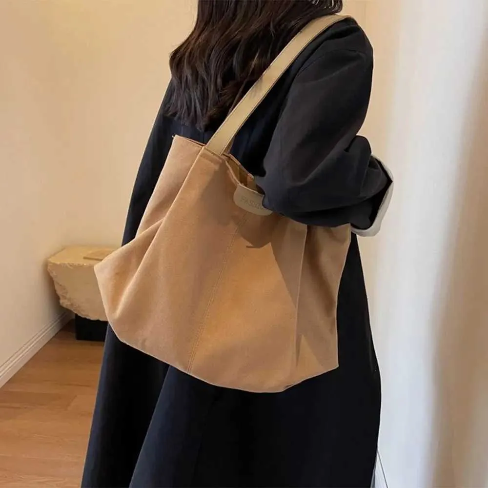 Canvas Shoulder Tote Bag Casual Solid Colour Handbag For Women_voghion.com