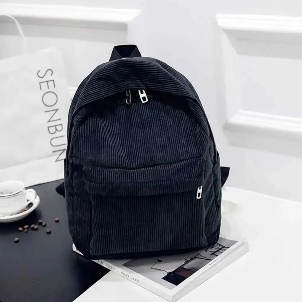 Nuova tendenza moda velluto a coste college donne tinta unita scuola zaino viaggio borse a tracolla per adolescenti C241011 C241011_voghion.com