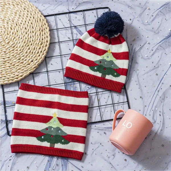 Presente de Natal Quente Gorro Chapéu Conjunto de Duas Peças Bebê Menino e Menina Crianças Quentes Malha Chapéu de Inverno Cachecol de Pescoço para 1-5 Anos_voghion.com