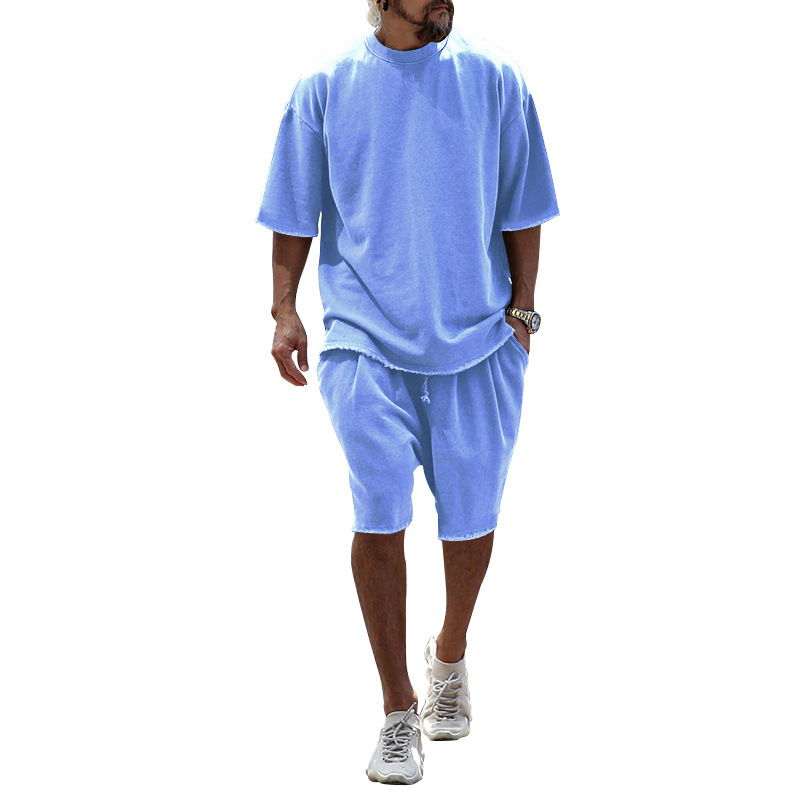 Unschlagbare Qualität 2024 Sommer Große Edition Sport-Set Lässige Lose Kurzarm-T-Shirt-Shorts Trendy Herrenbekleidung_voghion.com