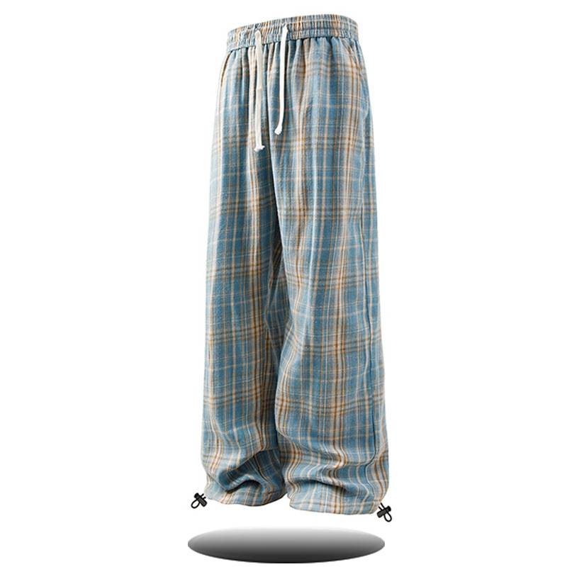 Conjunto de camisa e calça masculina inspirado – calça xadrez de manga comprida com botões e calça casual (roupa de rua retrô para adolescentes e jovens adultos)_voghion.com