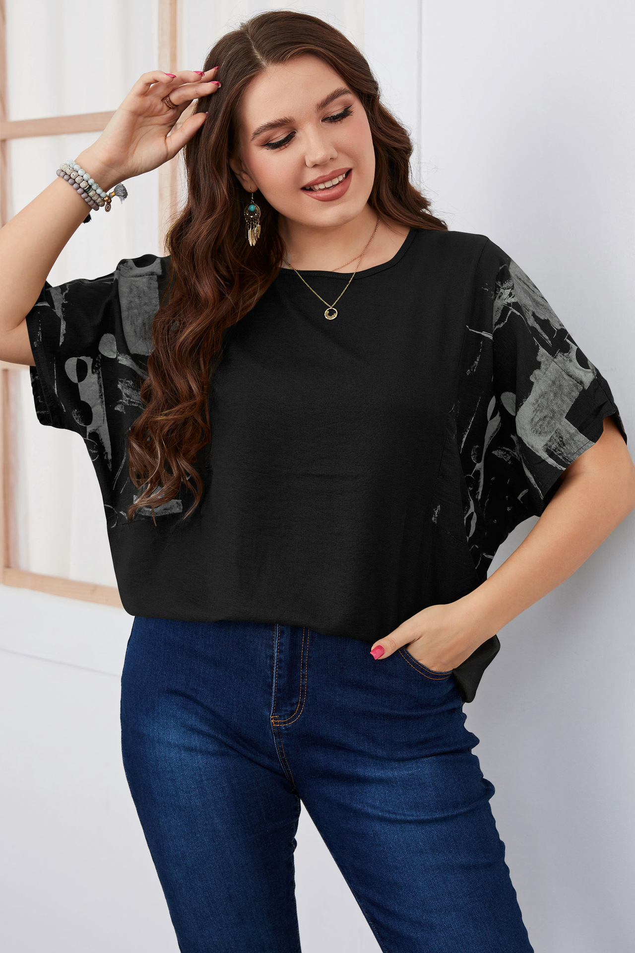 Camicia estiva da donna di grandi dimensioni a maniche corte ampia_voghion.com