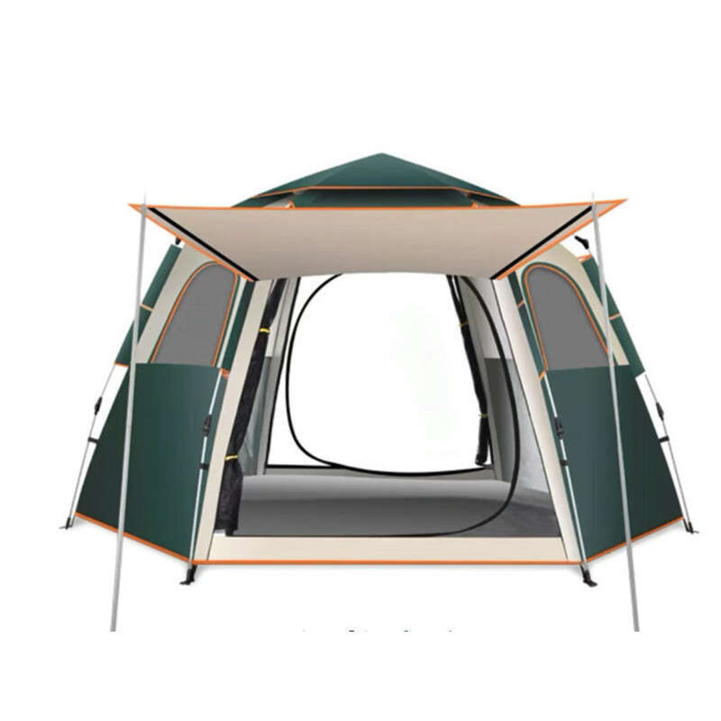 Cort de camping portabil complet automat pentru exterior, hexagonal pliabil, lipici argintiu gros, protecție solară, camping respirabil_voghion.com