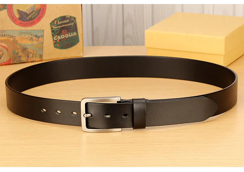 Gürtel für Herren, echtes Lederband, Dornschließe aus Legierung, lässiger Herrengürtel für Jeans, Kummerbund, Ceinture Homme 23063005542_voghion.com