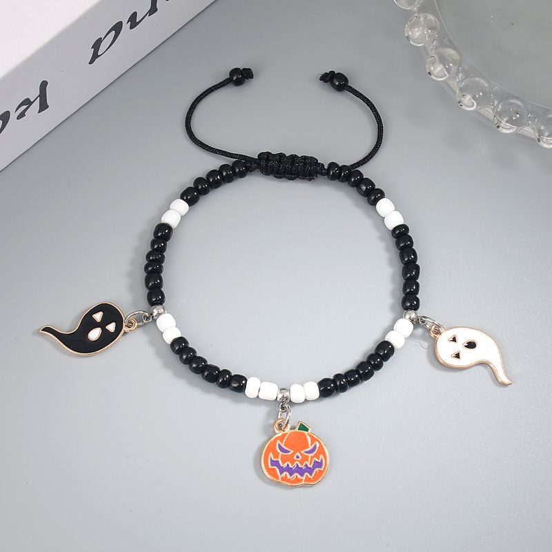 Halloween Kürbis Geistergesicht Schwarz-Weiß Reisperlen Handseil Armband_voghion.com