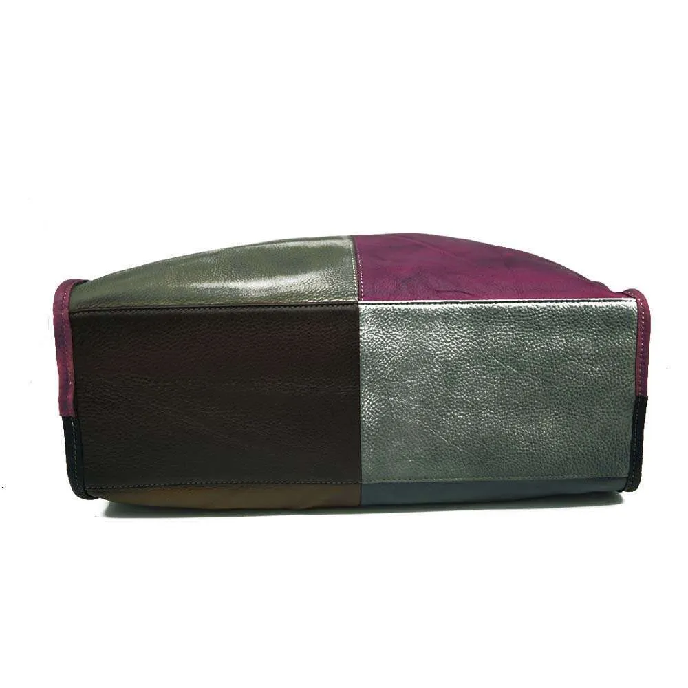 MS Retro Style Genuine Leather Handbag Donna Vacchetta Patchwork Fatto a Mano Spazzola Grande Capacità Hobos Borsa a Tracolla Capiente_voghion.com