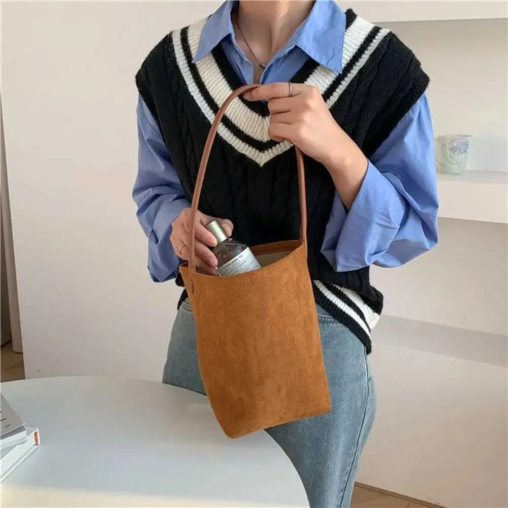 Designer-Tasche Retro Wildleder Eimer einfarbig Handtasche matt PU Leder Schulter koreanische Brieftasche Unterarmtasche für Mädchen_voghion.com