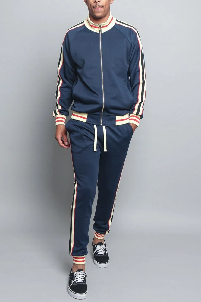 Autumn and winter new color matching for men's casual sports stand up collar zippered cardigan running sportswear hoodie_voghion.com