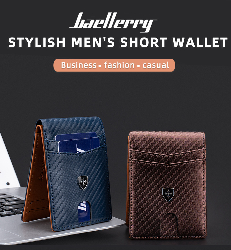 Ανδρικό πορτοφόλι με κοντό κλιπ από ανθρακονήματα και λεπτή μαγνητική τσάντα πολλαπλών θέσεων για κάρτες_voghion.com