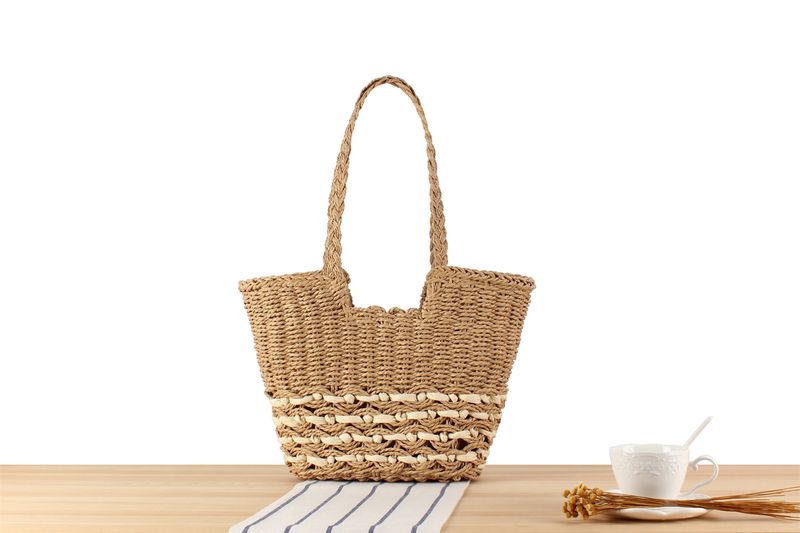 Hohlgewebte aus Papierseil, große Kapazität, versenkte Umhängetasche, Strandurlaubsfoto, gewebte Tasche für Frauen_voghion.com