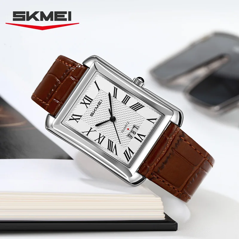 Men's Square Quartz Watch With Calendar And Leather Strap_voghion.com