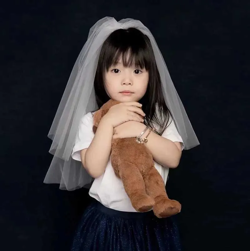 Hair Jewelry Short Small Head Veil Bow Fluffy Yarn Bride Wedding hair accessories_voghion.com