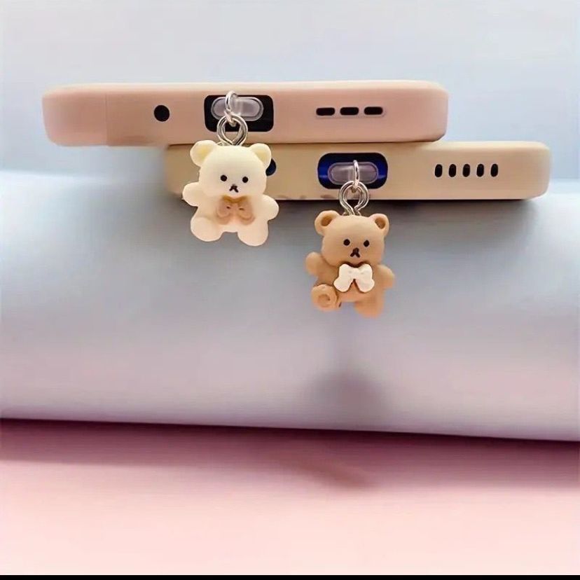 New Bear Phone Dust Resin Tie Coffee Color Charging Plug Earphone Hole Pendant Type-C