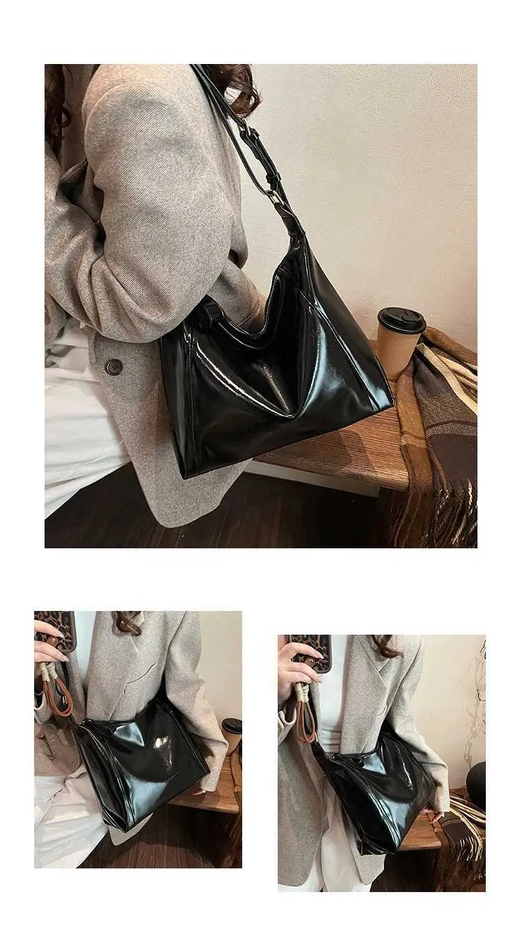 Damen Pu s Solid Glossy Leder Messenger Schultertasche Weibliche Große Kapazität Casual Pendler Umhängetasche_voghion.com