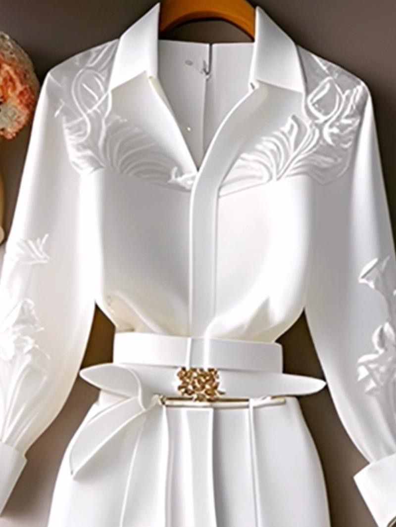 Women's clothing new capable temperament goddess style professional white shirt and pants two piece suit_voghion.com