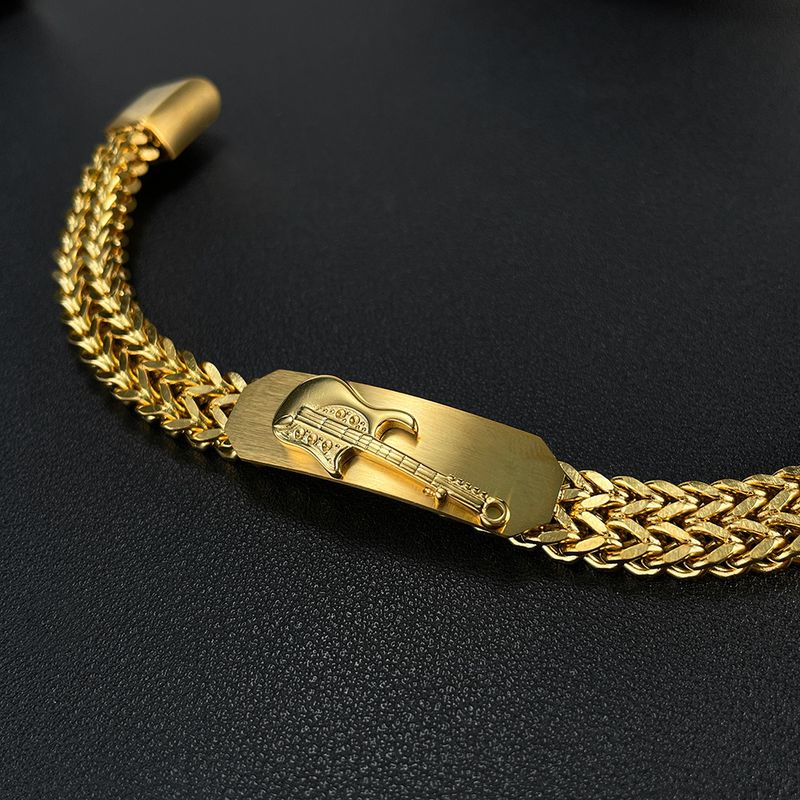Bracciale da uomo placcato oro, design alla moda in acciaio inossidabile, chitarra tridimensionale_voghion.com