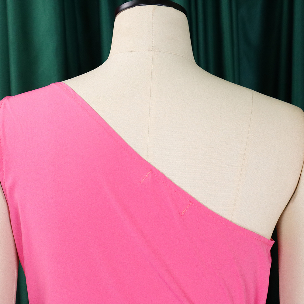 Women's Clothing new one shoulder hollow solid color irregular large size dress_mkmklike.com