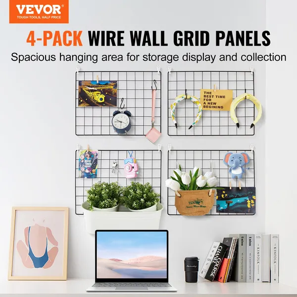 VEVOR Grid Wall Panels, 4 Packs Wire Wall Grid For Photo Pictures Display, Wall Storage Organizer Metal Grid Wall Panel For Home Office Decor With C_voghion.com