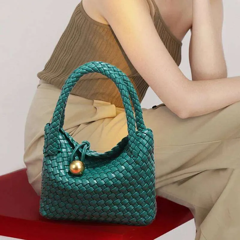 Borsa a tracolla intrecciata da donna, semplice e dal tocco avanzato, in materiale PU, borsa hobo_voghion.com