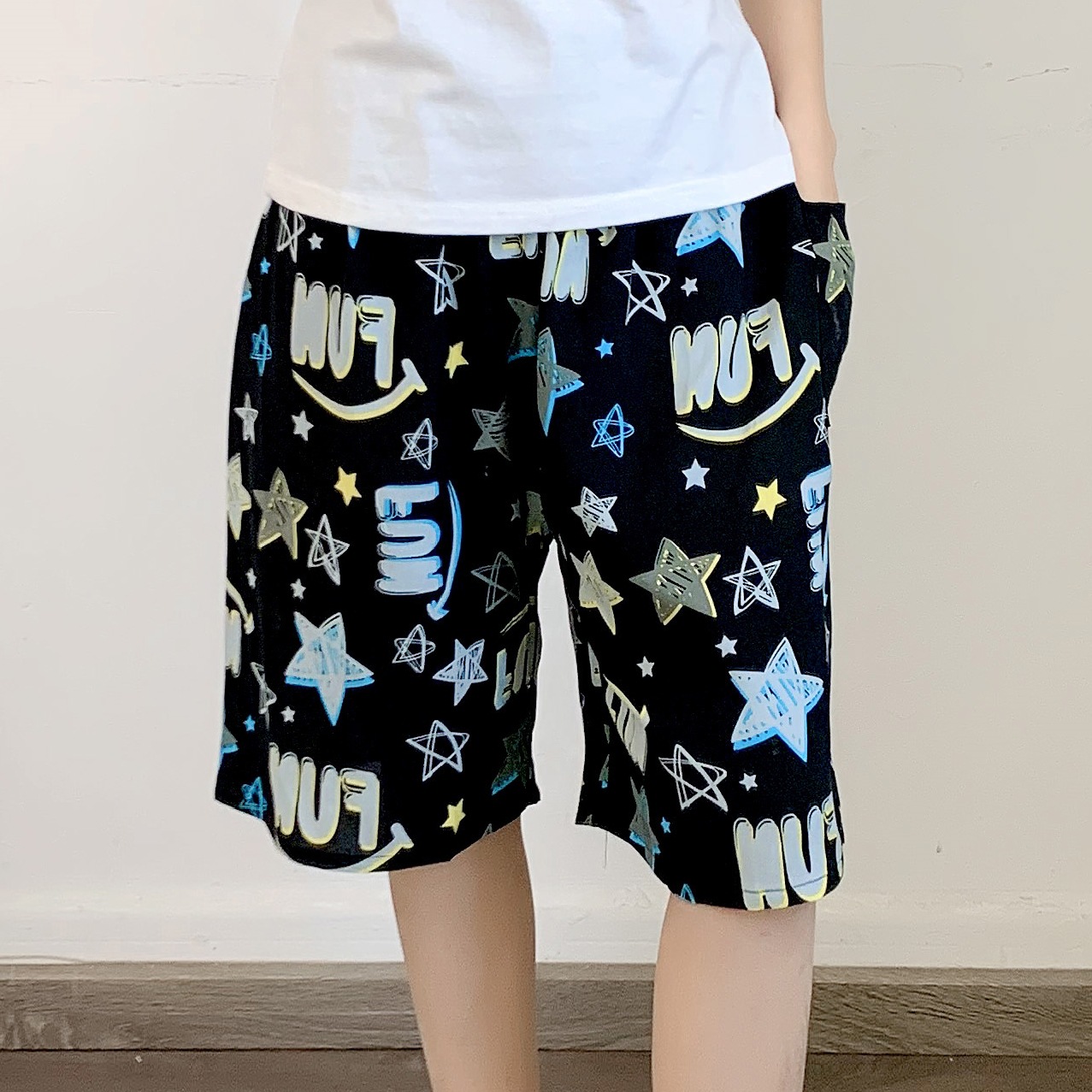 Men's Sleep Cotton pajama pants Thin rayon shorts Baggy plus quarter pants beach pants_voghion.com