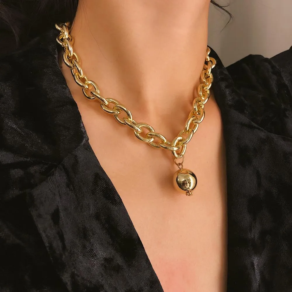 Massive Gliederkette Mit Kugelanhänger Für Damen Halsschmuck_voghion.com