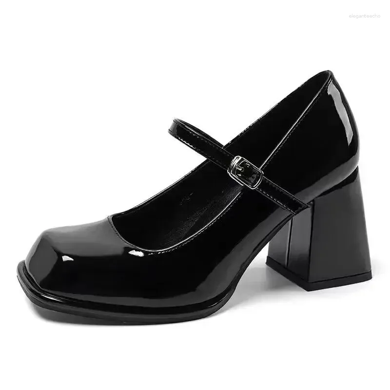 Drs Sho Schwarze High Heels für Frauen 2025 Frühling und Herbst Square Toe Dicke Ferse Mary Jane Mode Medium Büro_voghion.com