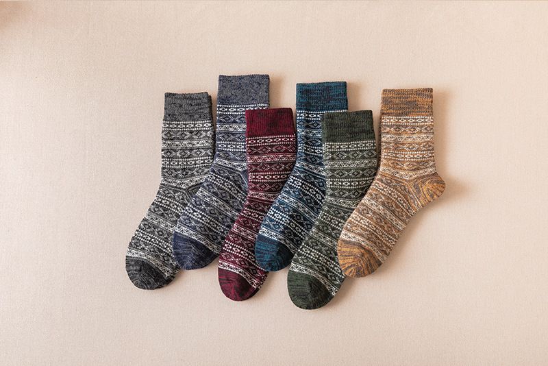 Calzini da uomo in lana spessa e calda, stile retrò, lunghi e invernali, in cotone, a metà tubo_voghion.com