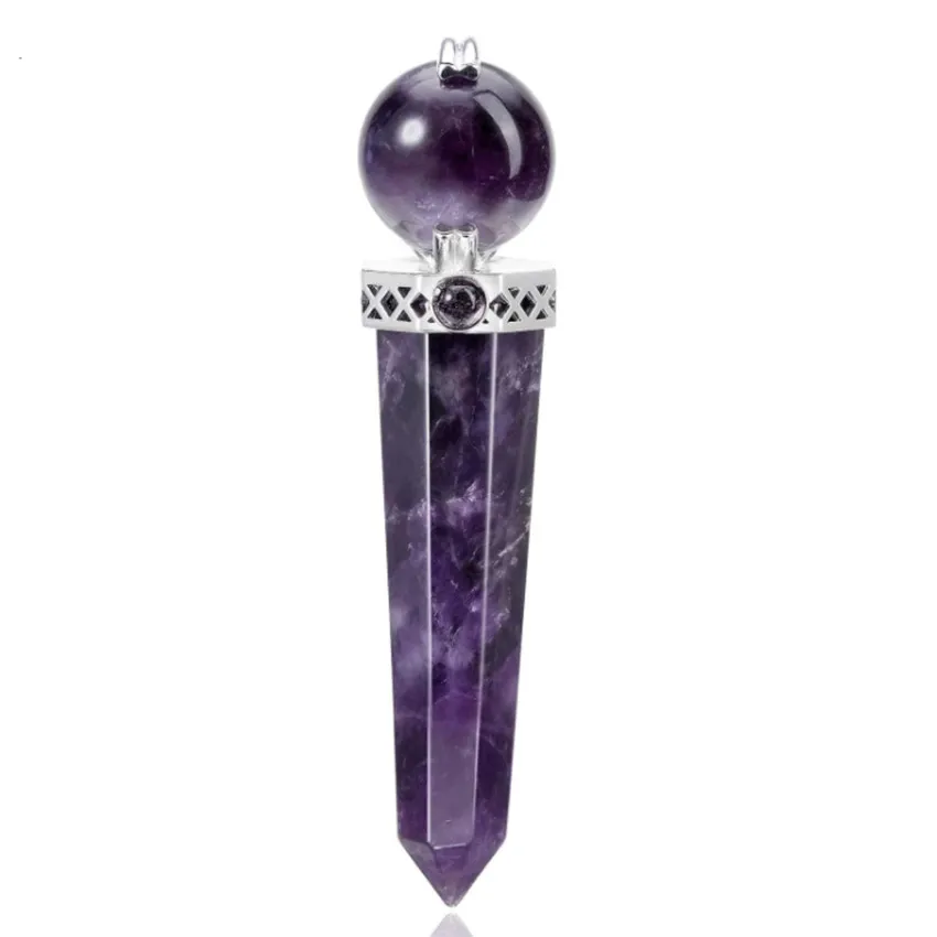Collane con ciondolo FYJS Uniche in argento placcato forma geometrica pietra ametista con perlina quarzo rosa gioielli di ispirazione_voghion.com