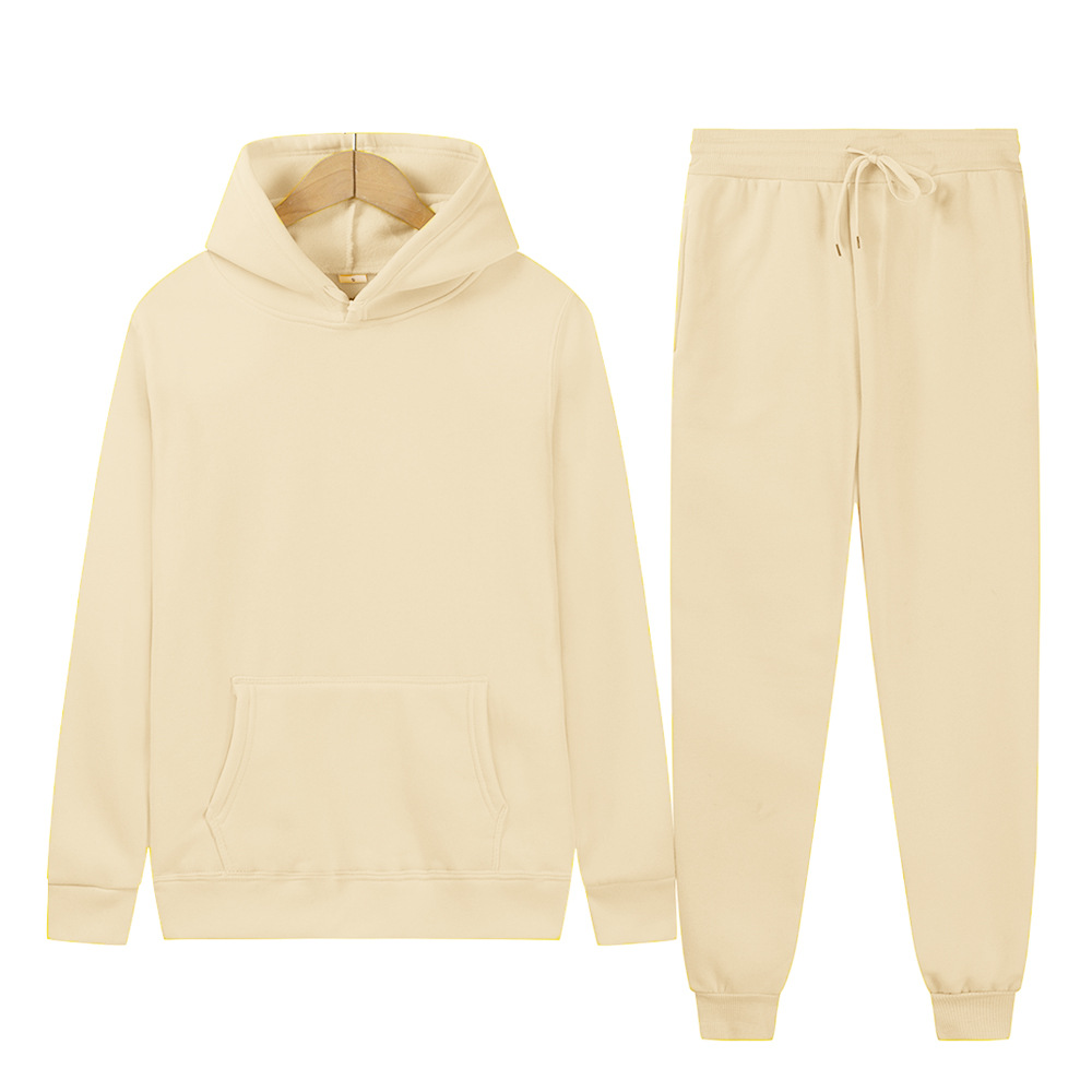 Sports Clothing Men's And Women's Sports Sweatshirt Set Solid Color Light Plate Fleece Hoodie + Trousers_voghion.com