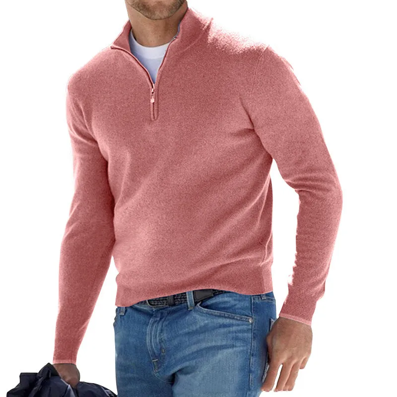 Maglioni da uomo, maglione in lana con cerniera a un quarto, manica lunga, caldo, tinta unita, per esterni, autunno e inverno_voghion.com